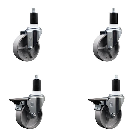 Service Caster 4'' Semi Steel Wheel Swivel 1-1/2'' Expanding Stem Caster Set 2 Brakes, 4PK SCC-EX20S415-SSR-2-PLB-2-112